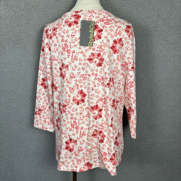 Style & Co Women's Floral Supima Cotton 3/4 Sleeve Top 0X Multicolor NWT's. - Picture 5 of 8